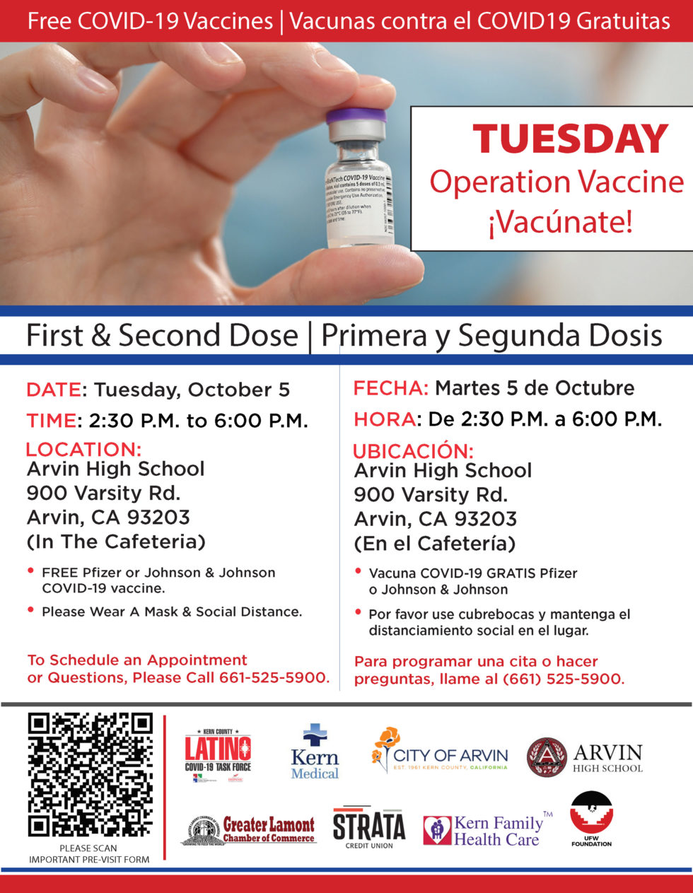 Arvin Vaccination Clinic Tuesday, October 5 Kern County Hispanic